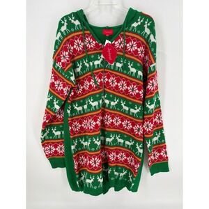 Joyland XL Women's Green Red Christmas Reindeer Snowflake‎ Hooded Romper